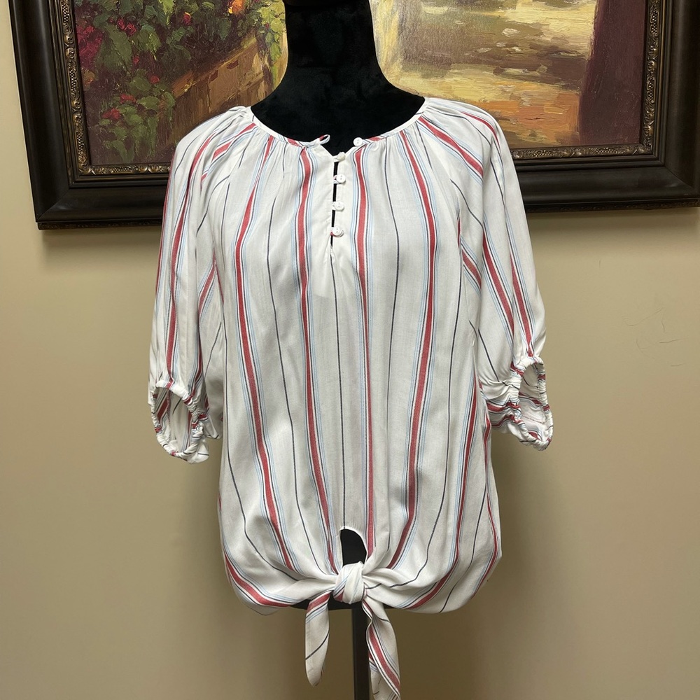 Karen Karen Stripped front tie Blouse .. EUC